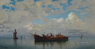  Hermann Lienzo - barche da pesca su una laguna di venezia Hermann David Salomon Corrodi paisaje orientalista
